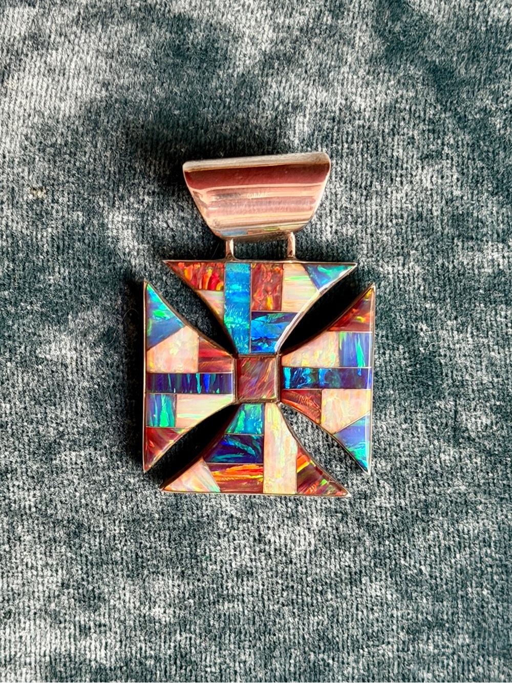 Multi-Color Opal Inlay Geometric Square Pendant - Women Jewelry